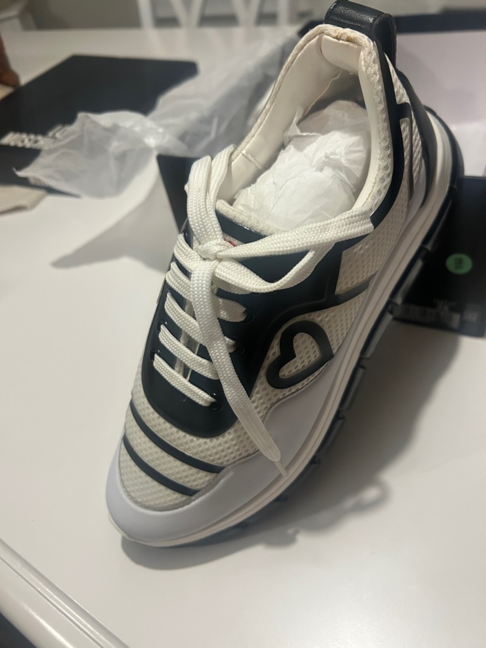 Love Moschino White and Black Men's Sneakers with Heart Detail